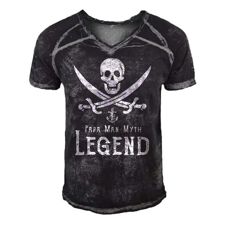 Papa Man Myth Legend Vintage Pirate Skull Sword Fathers Day Men's Short Sleeve V-neck 3D Print Retro Tshirt