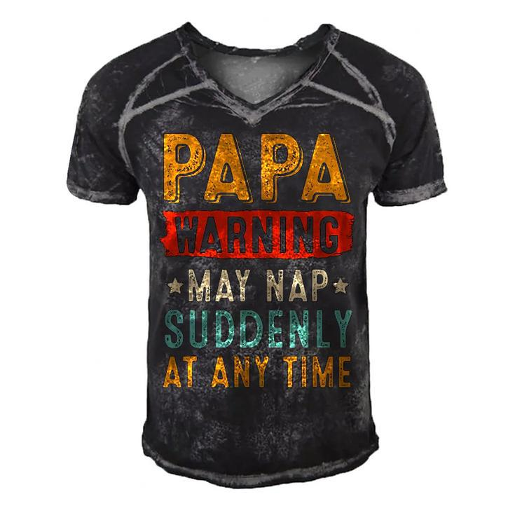 Papa Warning May Nap Suddenly At Any Time Vintage Father’S Day
 Men's Short Sleeve V-neck 3D Print Retro Tshirt