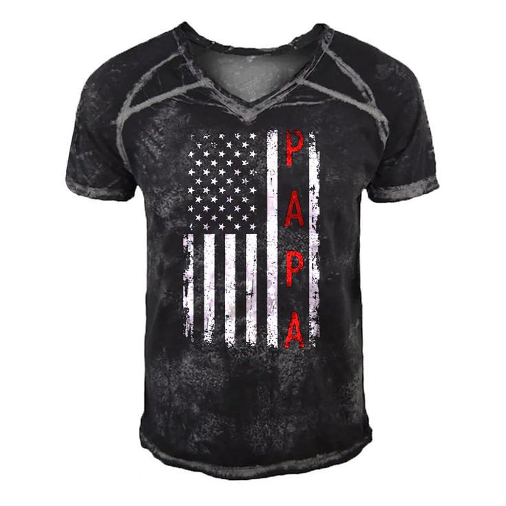Papa With Us American Flag Men's Short Sleeve V-neck 3D Print Retro Tshirt