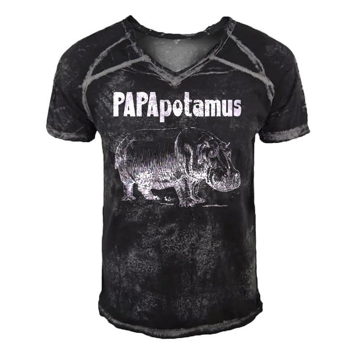 Papapotamus Father Hippo Dad Fathers Day Papa Hippopotamus  Men's Short Sleeve V-neck 3D Print Retro Tshirt