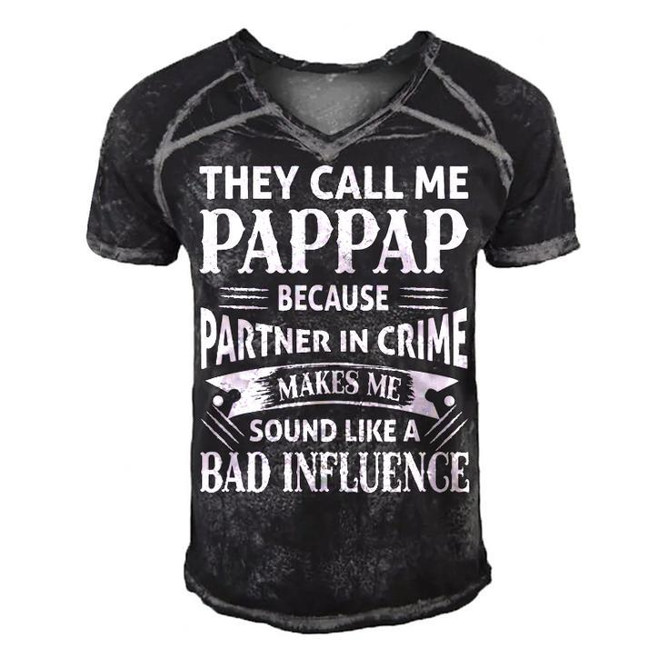 Pappap Grandpa Gift   They Call Me Pappap Because Partner In Crime Makes Me Sound Like A Bad Influence Men's Short Sleeve V-neck 3D Print Retro Tshirt