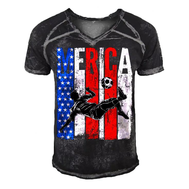 Patriotic American Flag Soccer Ball 4Th Of July Soccer   Men's Short Sleeve V-neck 3D Print Retro Tshirt