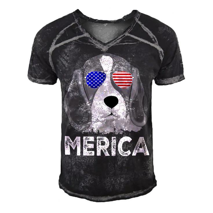 Patriotic American Usa Flag Funny Merica Beagle 54 Beagle Dog Men's Short Sleeve V-neck 3D Print Retro Tshirt