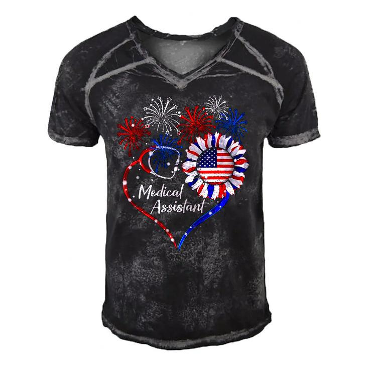Patriotic Medical Assistant Sunflower 4Th Of July Usa Flag Men's Short Sleeve V-neck 3D Print Retro Tshirt