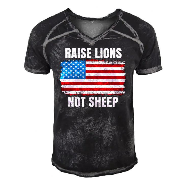 Patriotic Raise Lions Not Sheep Usa American Flag Men Women  Men's Short Sleeve V-neck 3D Print Retro Tshirt