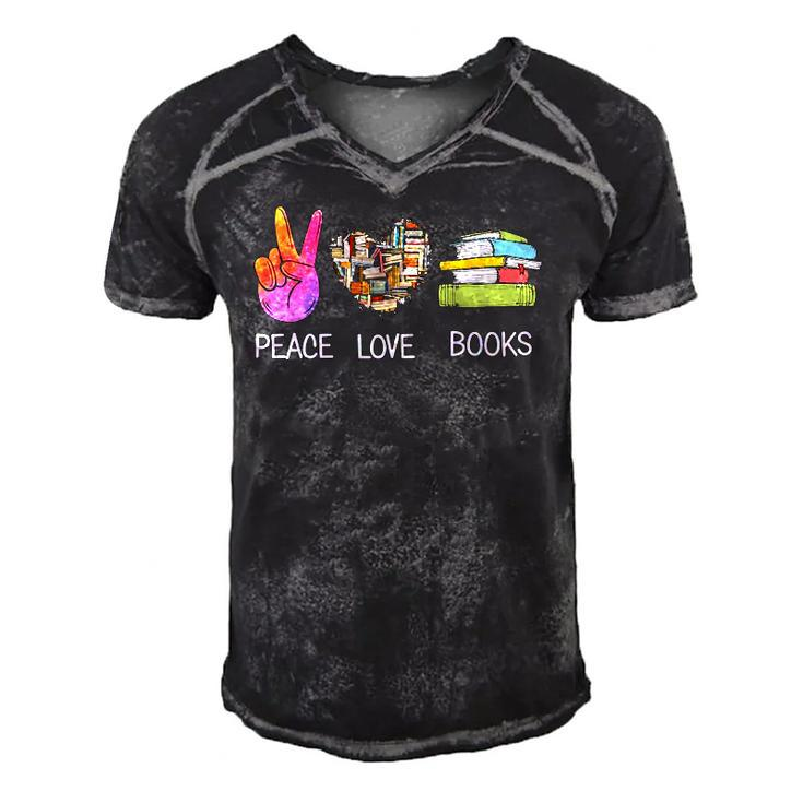 Peace Love Books  Funny Book Graphic Tee Reading Lover Men's Short Sleeve V-neck 3D Print Retro Tshirt