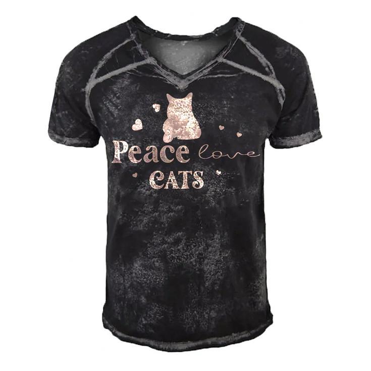 Peace Love Cats  Animal Lover  Gift For Cat Lover Men's Short Sleeve V-neck 3D Print Retro Tshirt
