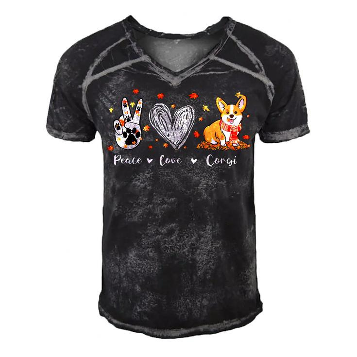 Peace Love Corgi Funny Corgi Dog Lover Pumpkin Fall Season Men's Short Sleeve V-neck 3D Print Retro Tshirt