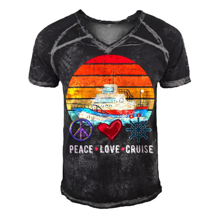 Peace Love Cruising Family Cruise Vacation Matching Gift V2 Men's Short Sleeve V-neck 3D Print Retro Tshirt