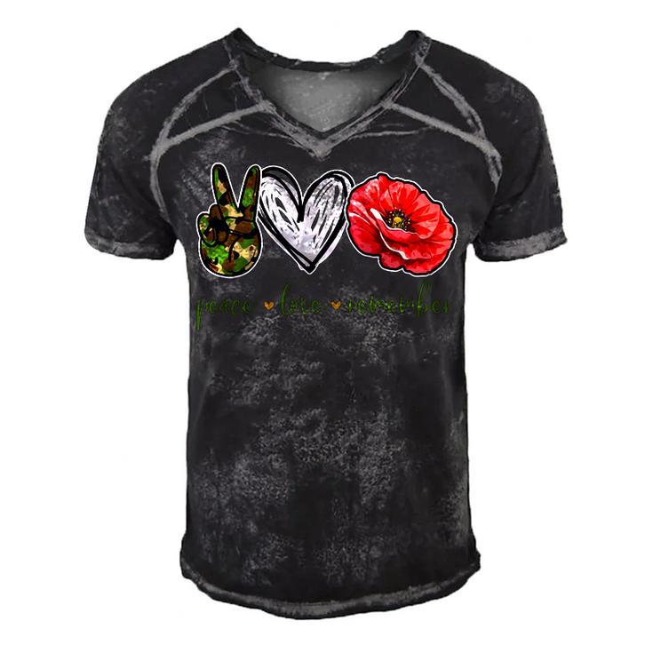 Peace Love Remember Red Poppy Flower Soldier Veteran Day T-Shirt Men's Short Sleeve V-neck 3D Print Retro Tshirt