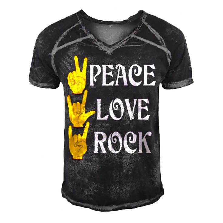 Peace Love Rock  V3 Men's Short Sleeve V-neck 3D Print Retro Tshirt