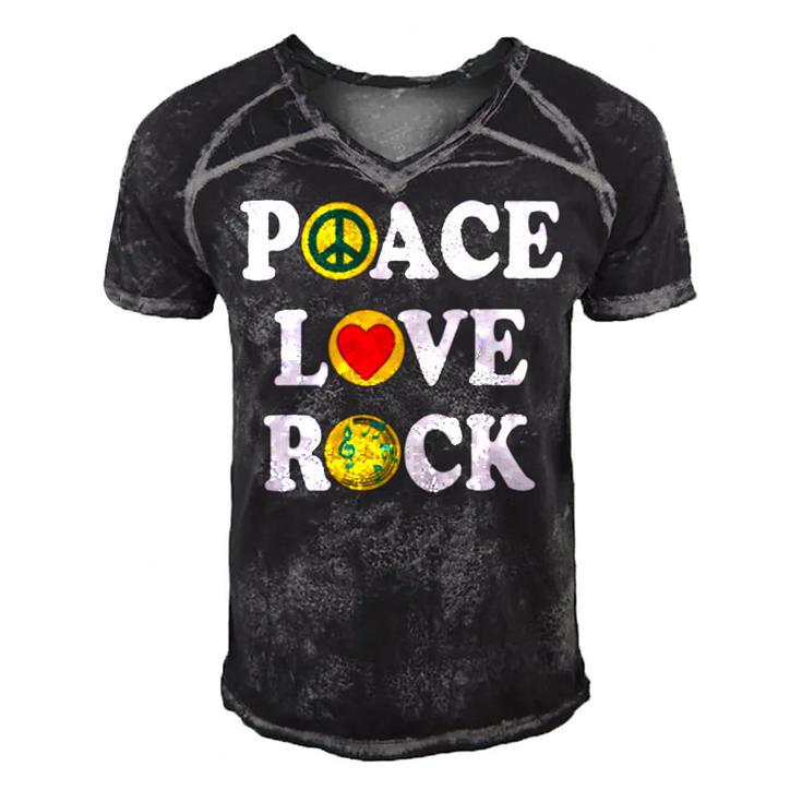 Peace Love Rock V4 Men's Short Sleeve V-neck 3D Print Retro Tshirt