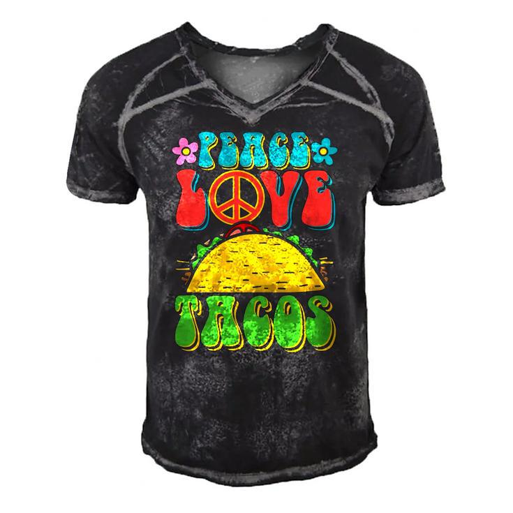 Peace Love Tacos Groovy Gift For Retro Hippie Men's Short Sleeve V-neck 3D Print Retro Tshirt