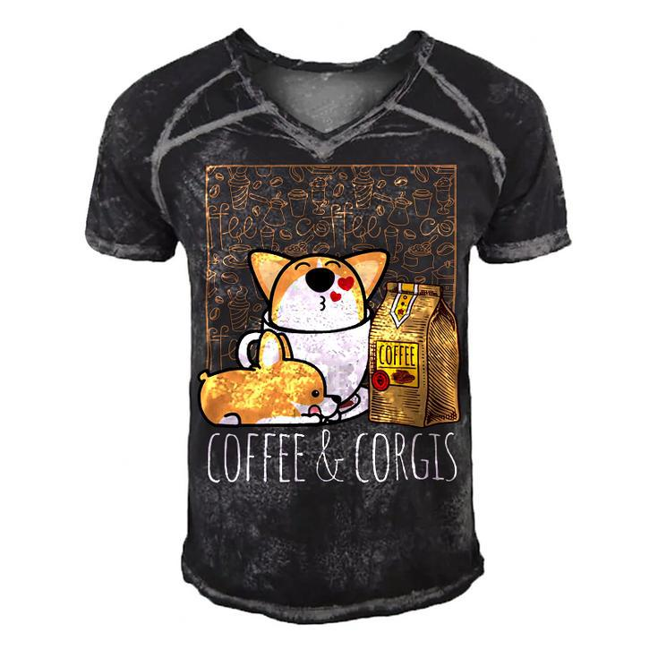 Pembroke Welsh Corgi Dog Coffee Lover Caffeine Corgi Mom Dad V4 Men's Short Sleeve V-neck 3D Print Retro Tshirt