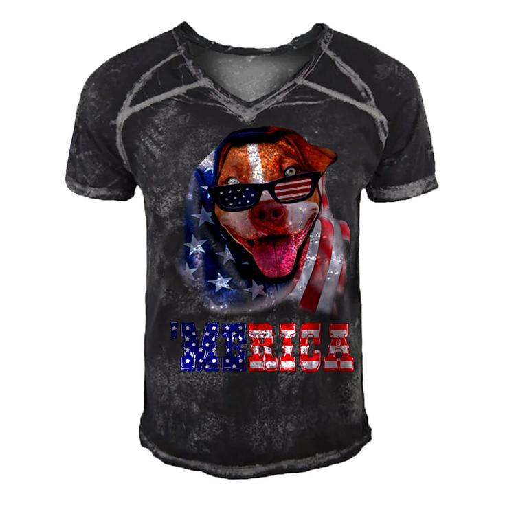 Pitbull American Flag 4Th Of July Pitbull Dad Dog Lover Fun  Men's Short Sleeve V-neck 3D Print Retro Tshirt