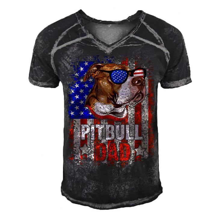 Pitbull Dad 4Th Of July American Flag Glasses Dog Men Boy  Men's Short Sleeve V-neck 3D Print Retro Tshirt