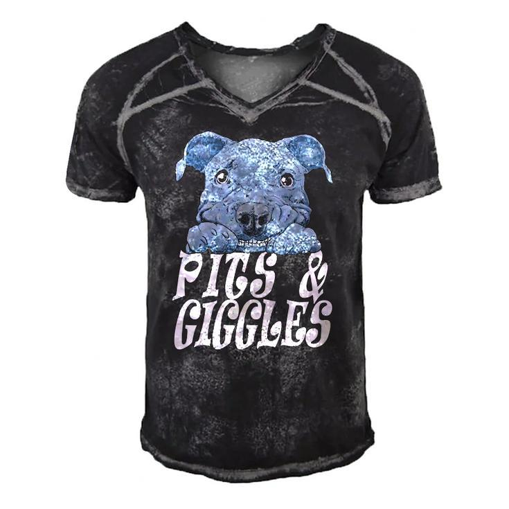 Pitbull Pibble Mom Dad Pits And Giggles Gift Men's Short Sleeve V-neck 3D Print Retro Tshirt