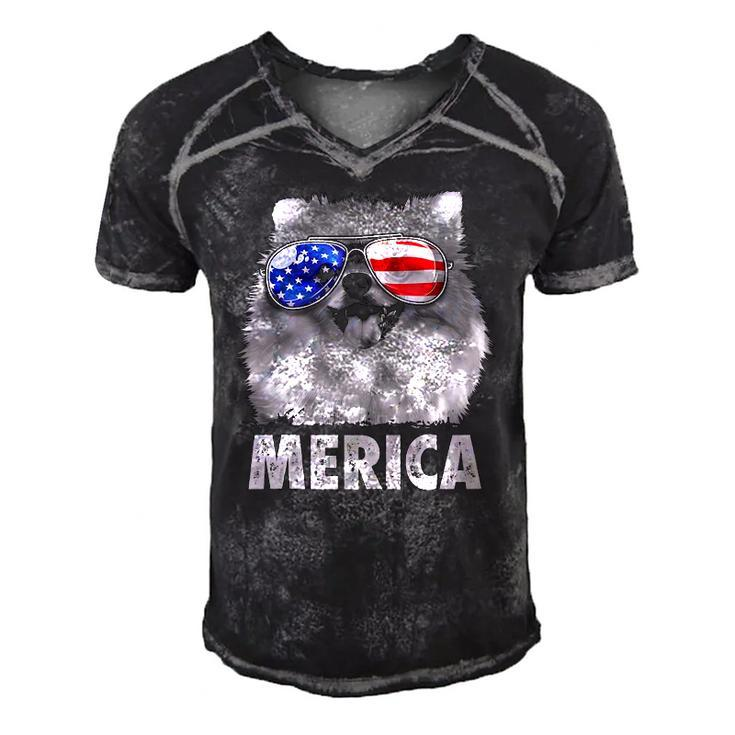 Pomeranian 4Th Of July Merica Men American Flag Pom Dog  Men's Short Sleeve V-neck 3D Print Retro Tshirt