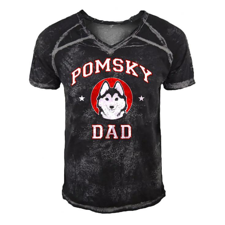 Pomsky Dad Pomsky Dad Mix Breed Dog Men's Short Sleeve V-neck 3D Print Retro Tshirt