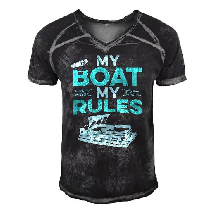 Pontoon Boat Captain  My Boat My Rules Fathers Day Gift Men's Short Sleeve V-neck 3D Print Retro Tshirt