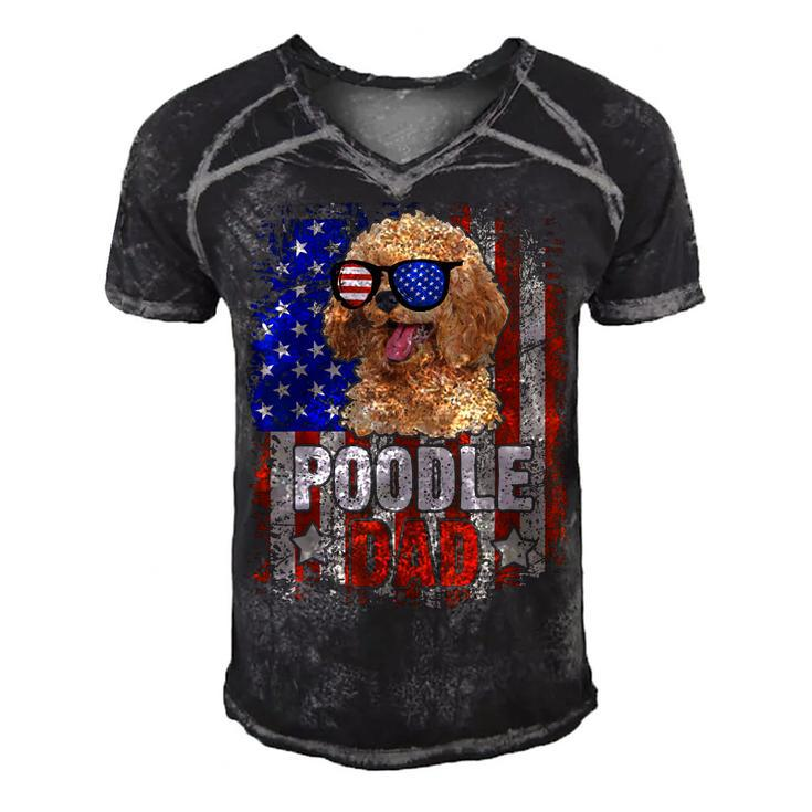 Poodle Dad 4Th Of July American Flag Glasses Dog Men Boy  Men's Short Sleeve V-neck 3D Print Retro Tshirt