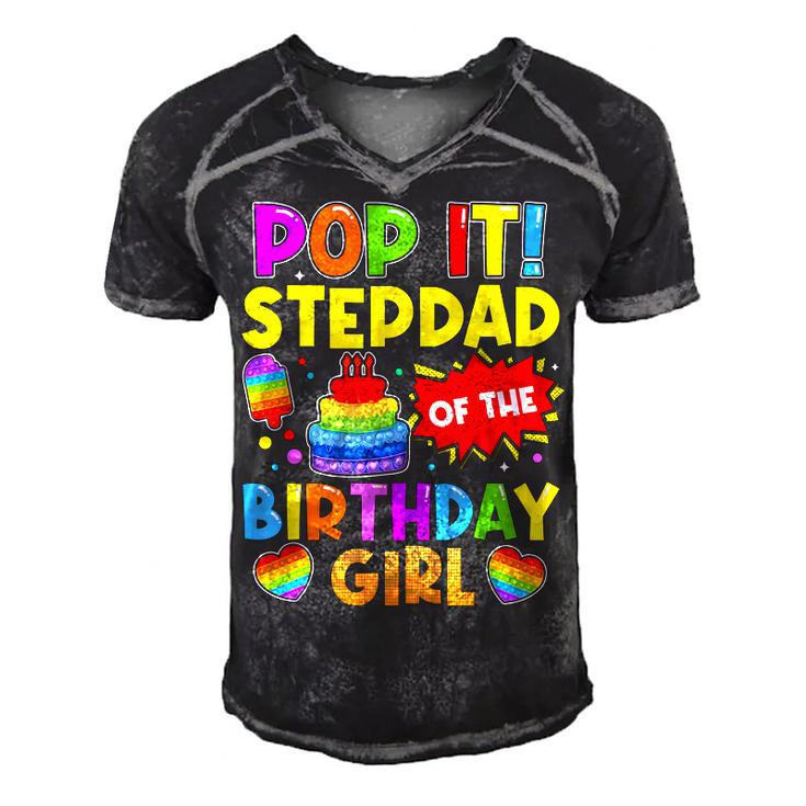 Pop It Stepdad Of The Birthday Girl Fidget Kids Family  Men's Short Sleeve V-neck 3D Print Retro Tshirt