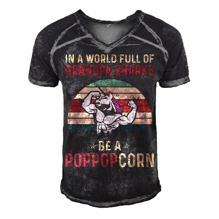 Pop Pop Grandpa Gift   In A World Full Of Grandpa Sharks Be A Poppopcorn Men's Short Sleeve V-neck 3D Print Retro Tshirt
