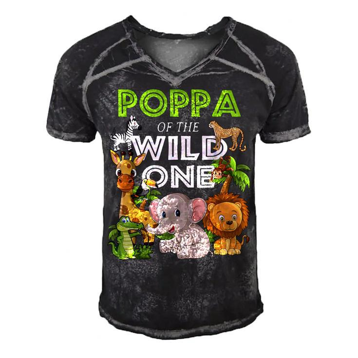 Poppa Of The Wild One Zoo Birthday Safari Jungle Animal  Men's Short Sleeve V-neck 3D Print Retro Tshirt