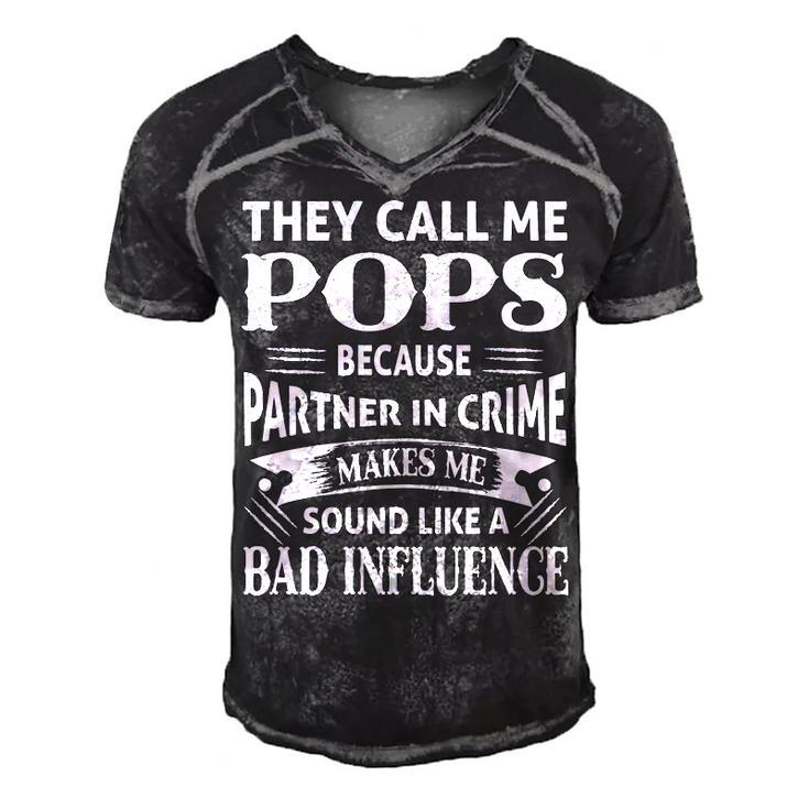 Pops Grandpa Gift   They Call Me Pops Because Partner In Crime Makes Me Sound Like A Bad Influence Men's Short Sleeve V-neck 3D Print Retro Tshirt