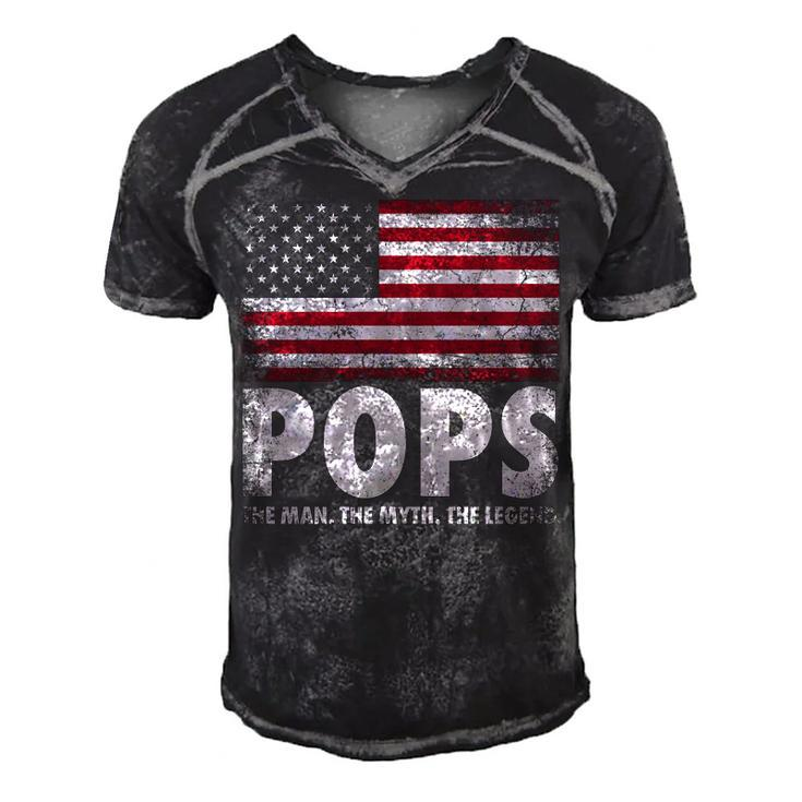 Pops The Man Myth Legend Fathers Day 4Th Of July Grandpa   Men's Short Sleeve V-neck 3D Print Retro Tshirt