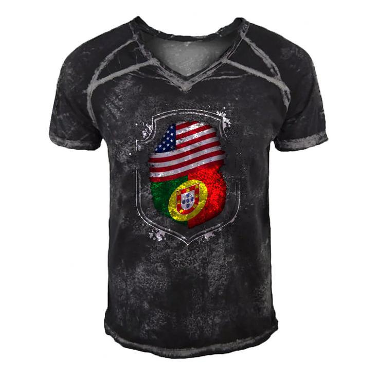Portuguese American Flags Of Portugal And America  Men's Short Sleeve V-neck 3D Print Retro Tshirt