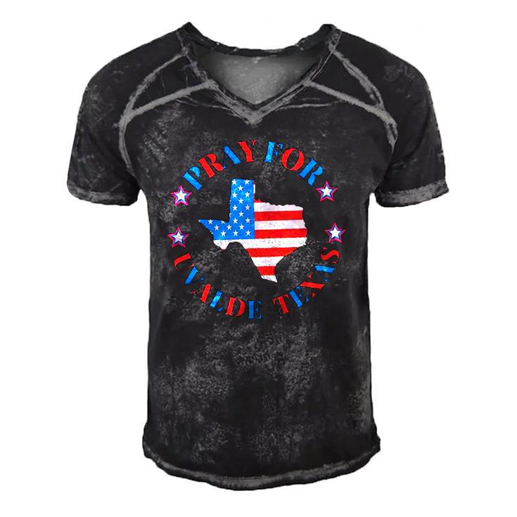 Pray For Uvalde Texas Gun Control Us Flag Texas Map Men's Short Sleeve V-neck 3D Print Retro Tshirt