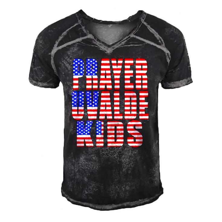 Pray For Uvalde Texas Kids Us Flag Text Men's Short Sleeve V-neck 3D Print Retro Tshirt