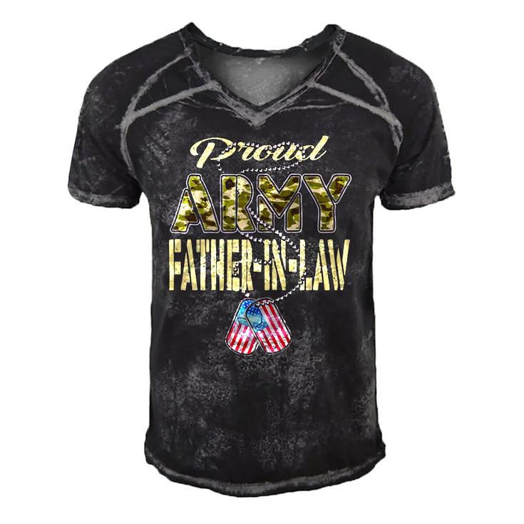 Proud Army Father-In-Law Us Flag Dog Tag Military Dad-In-Law Men's Short Sleeve V-neck 3D Print Retro Tshirt