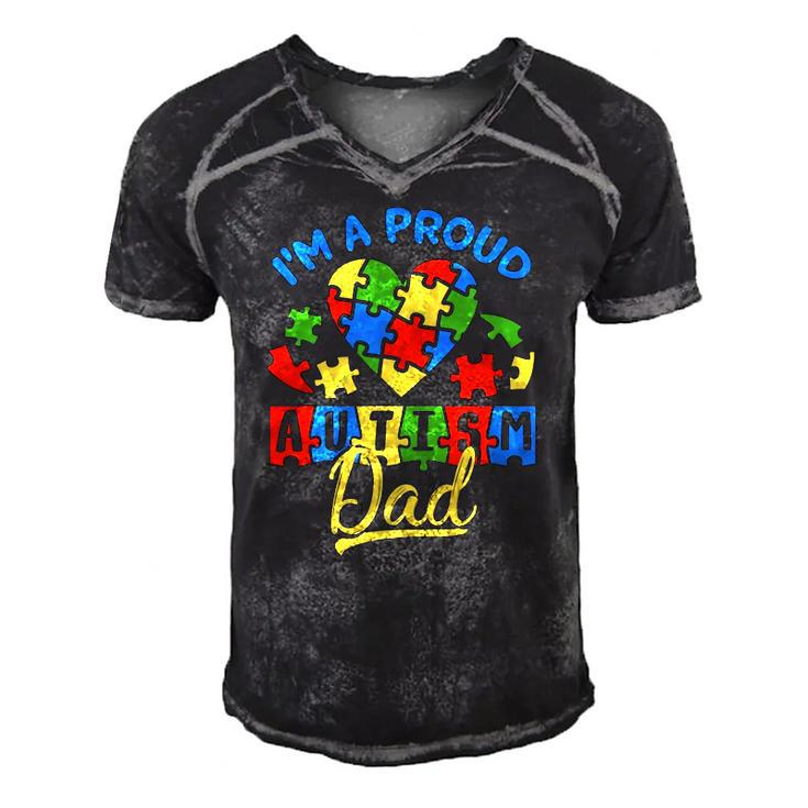Proud Autism Dad Awareness Father Day Autistic Son Daughter Men's Short Sleeve V-neck 3D Print Retro Tshirt