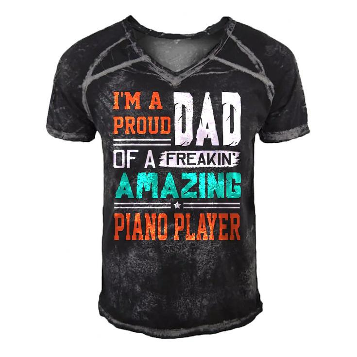 Proud Dad Of A Freakin Awesome Piano Player Fathers Day Men's Short Sleeve V-neck 3D Print Retro Tshirt