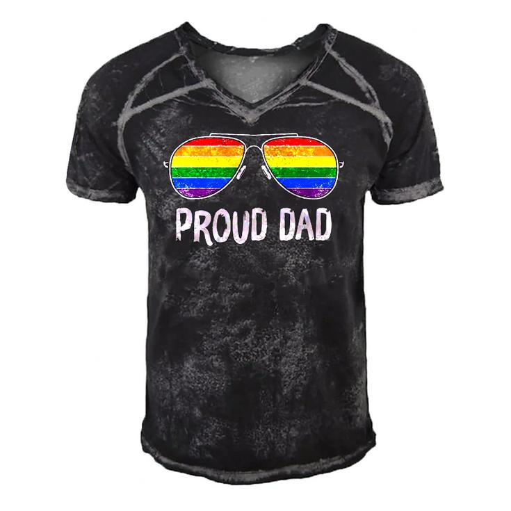 Proud Dad Rainbow Glasses Lgbt Gay Pride Support Lgbtq Men's Short Sleeve V-neck 3D Print Retro Tshirt