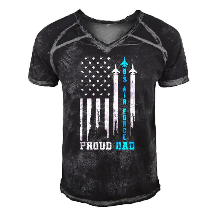 Proud Us Air Force Dad Rocket America Flag Fathers Day Gift Men's Short Sleeve V-neck 3D Print Retro Tshirt