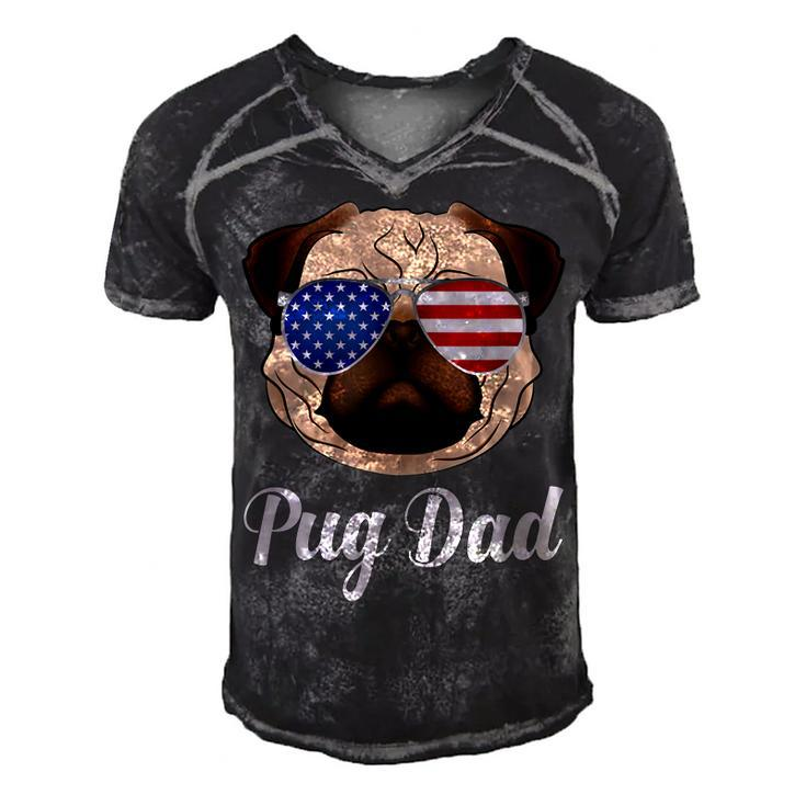 Pug Dad  Patriotic Dog 4Th Fourth Of July  Men's Short Sleeve V-neck 3D Print Retro Tshirt