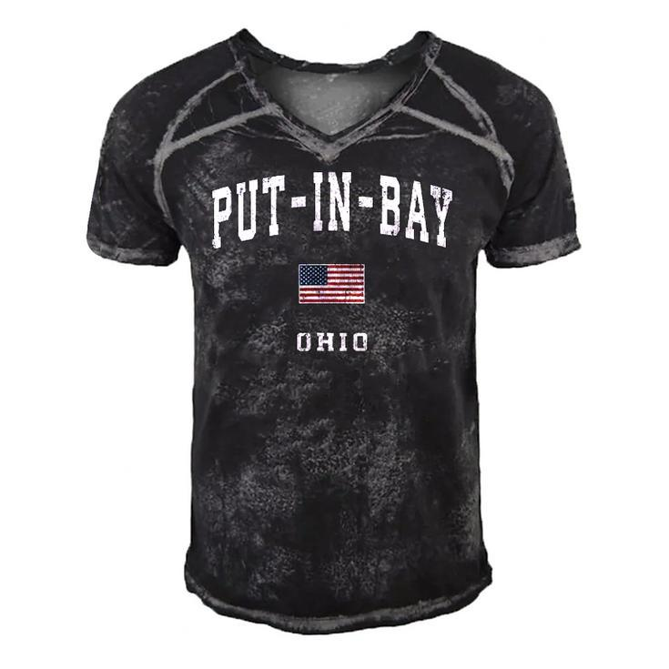 Put-In-Bay Ohio Oh Vintage American Flag Sports Design Men's Short Sleeve V-neck 3D Print Retro Tshirt