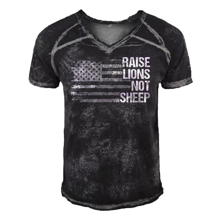 Raise Lions American Flag Not Sheep Patriotic Lion Men Women Men's Short Sleeve V-neck 3D Print Retro Tshirt