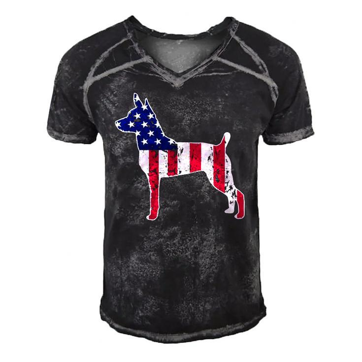 Rat Terrier Dog Lovers American Flag 4Th Of July Men's Short Sleeve V-neck 3D Print Retro Tshirt