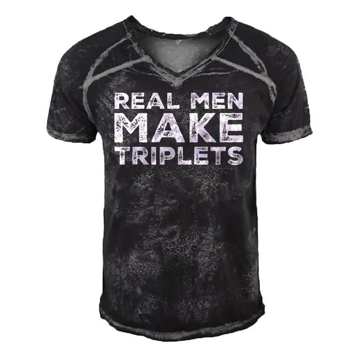Real Men Make Triplets Funny Triplet Dad Fathers Day Men's Short Sleeve V-neck 3D Print Retro Tshirt