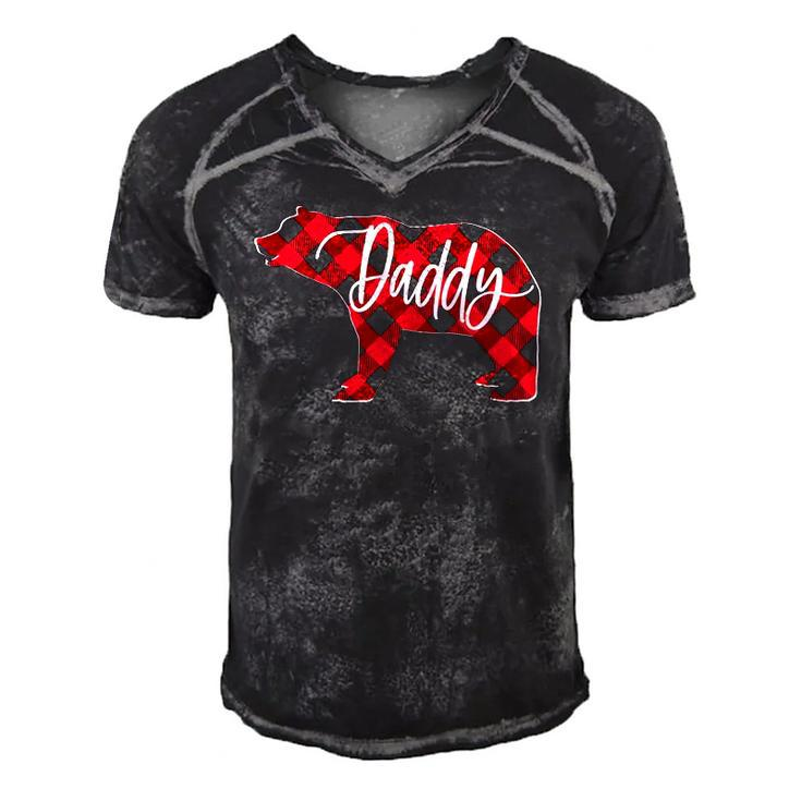 Red Buffalo Plaid Daddy Bear Matching Family Christmas Pj Men's Short Sleeve V-neck 3D Print Retro Tshirt