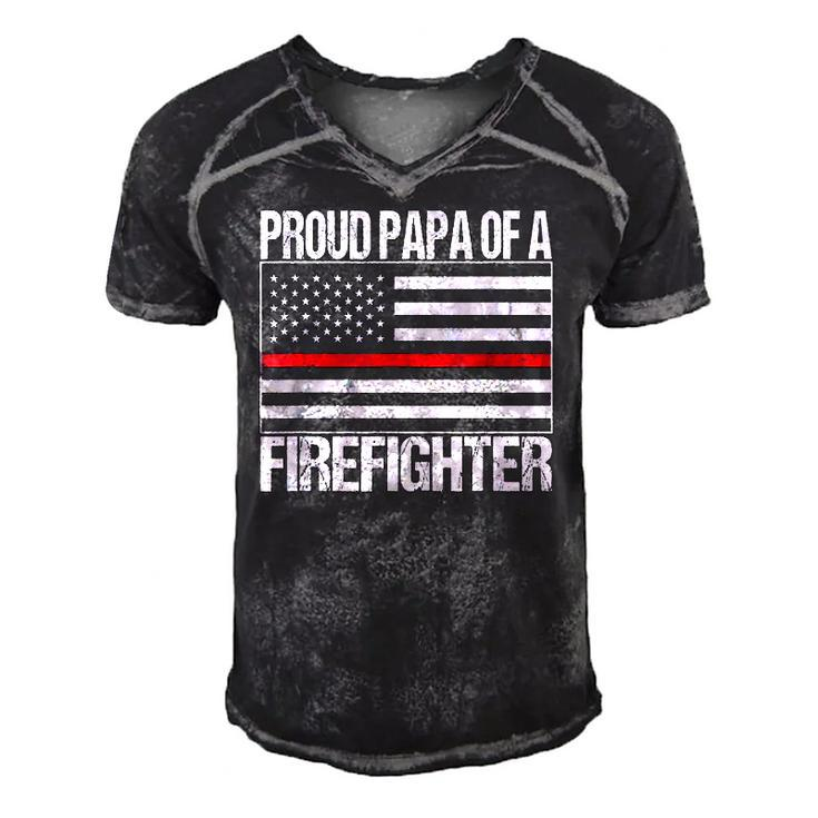 Red Line Flag Proud Papa Of A Firefighter Fireman Men's Short Sleeve V-neck 3D Print Retro Tshirt