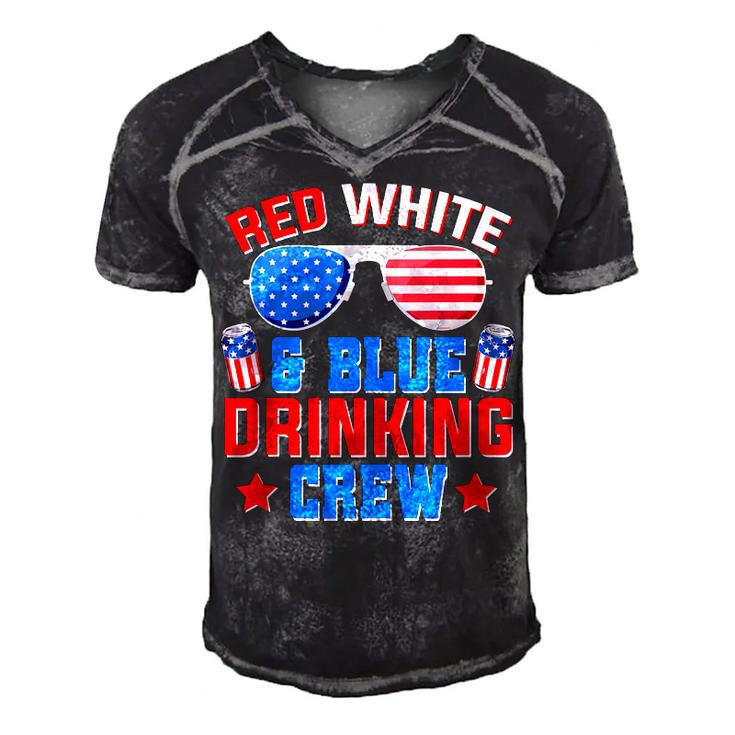 Red White And Blue Drinking Crew 4Th Of July Sunglasses  Men's Short Sleeve V-neck 3D Print Retro Tshirt