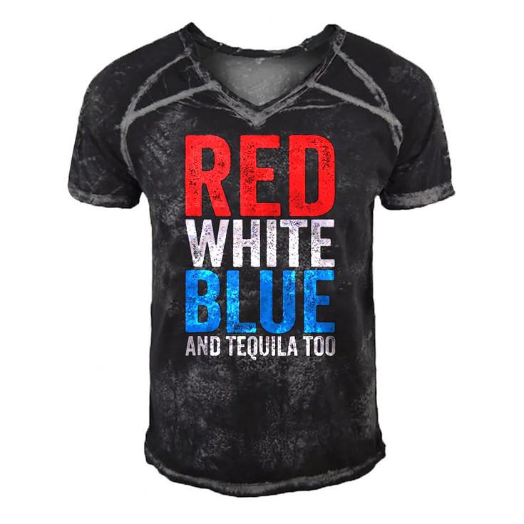Red White Blue And Tequila Too Drinking July Fourth  Men's Short Sleeve V-neck 3D Print Retro Tshirt