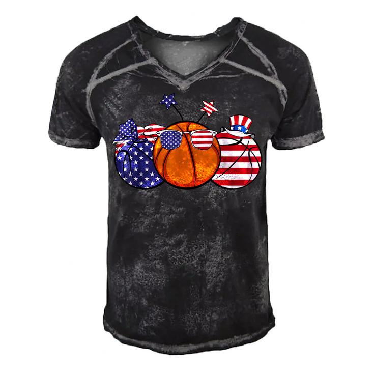 Red White Blue Basketball Lover Patriotic 4Th Of July Gifts  Men's Short Sleeve V-neck 3D Print Retro Tshirt