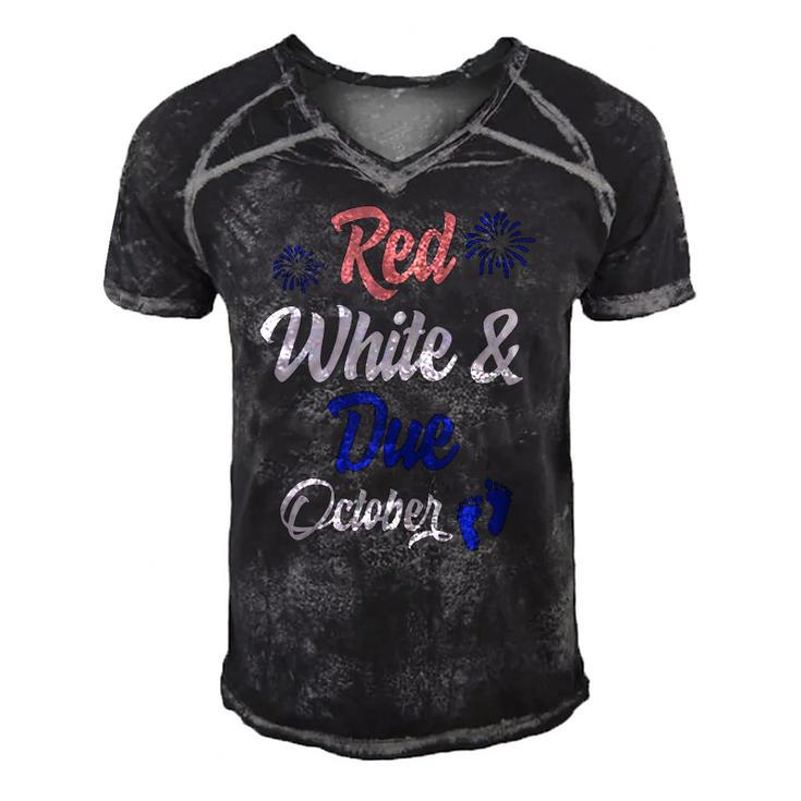 Red White Due October 4Th Of July Pregnancy Announcement Men's Short Sleeve V-neck 3D Print Retro Tshirt