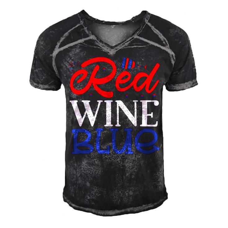 Red Wine Blue 4Th Of July Wine Red White Blue Wine Glasses V2 Men's Short Sleeve V-neck 3D Print Retro Tshirt